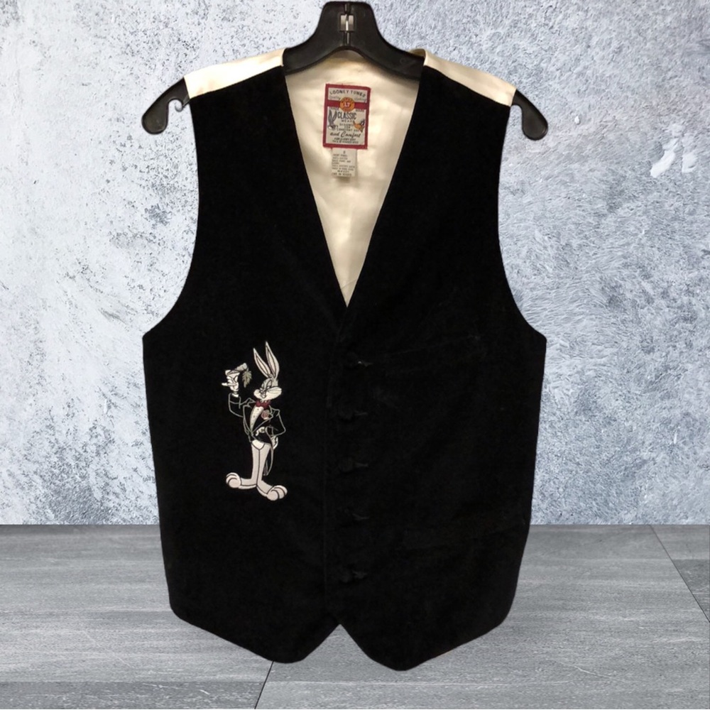 Vtg Warner Bros Studio Store Looney Tunes Vest Mens sz S Bugs Bunny Embroidered‎